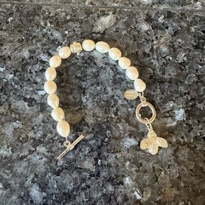 Lustrous Pearl and Silver Bee Bracelet